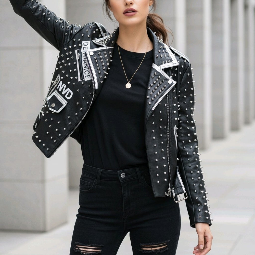 For Her NYC She's Bossy Faux Leather Designer Belted Moto Jacket Size 1X  Black